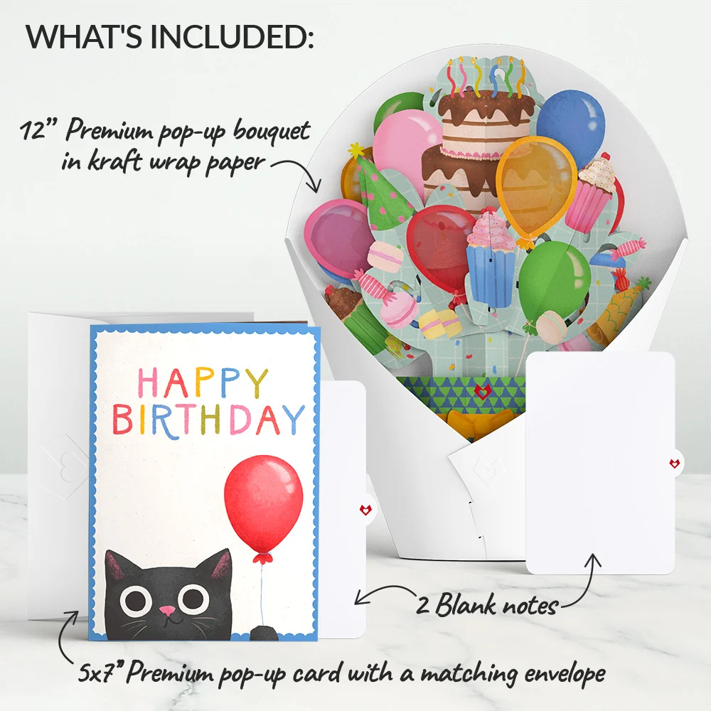 Lovepop Birthday Cat-astrophe Music and Lights Pop-Up Card & Bouquet Bundle - Image 2