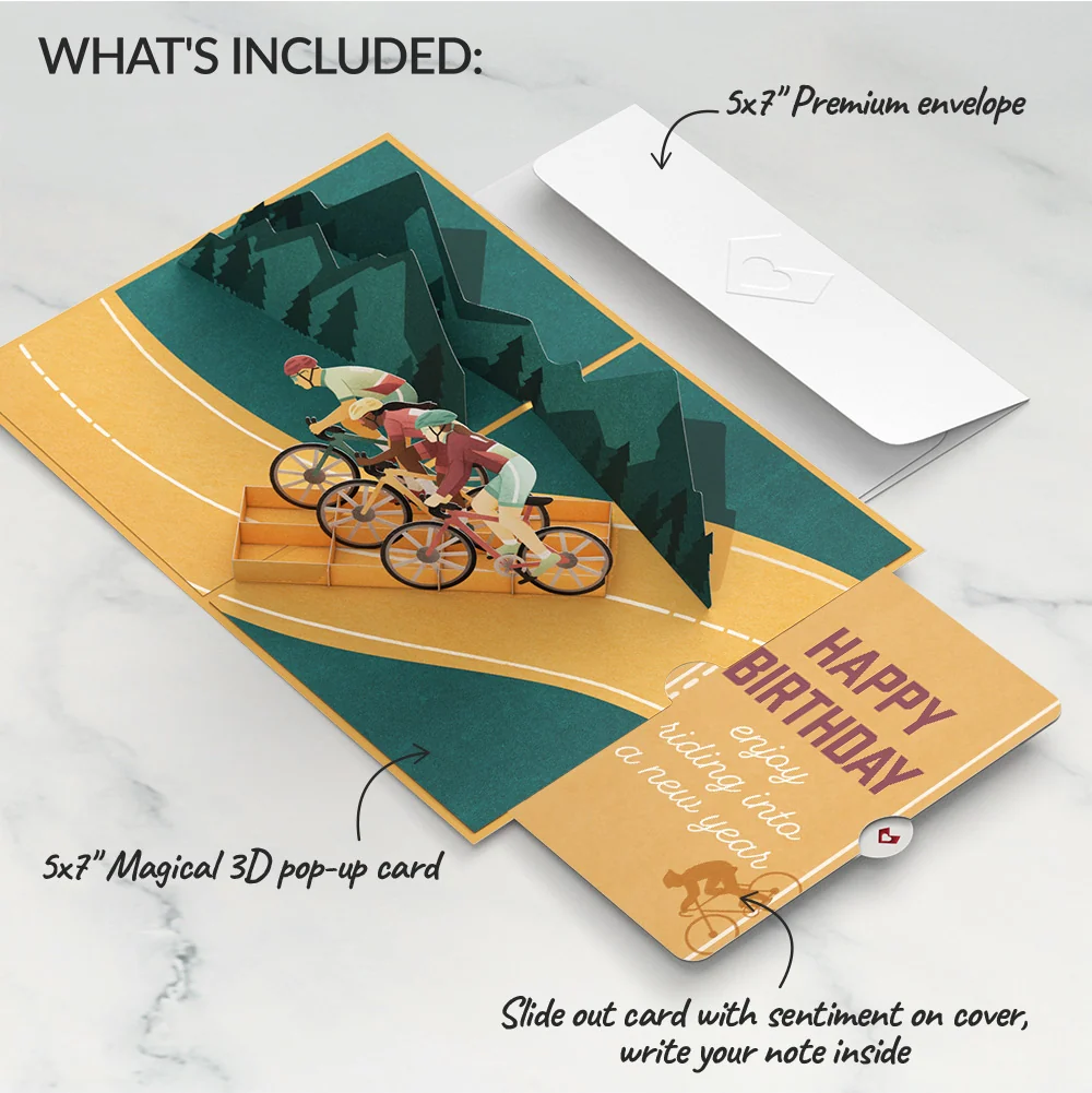 Lovepop On the Ride Biking Birthday Pop-Up Card and Sentiment Set Bicycle - Image 2