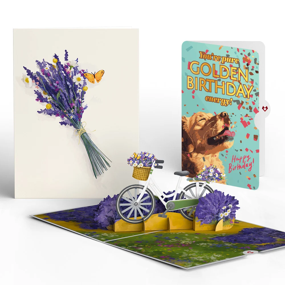 Lovepop Lavender Bicycle Birthday Pop-Up Card and Golden Energy Sentiment Set