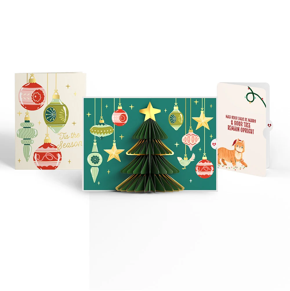 Lovepop Tis the Season Christmas Tree Pop-Up Card and Funny Cat Sentiment Set Cream