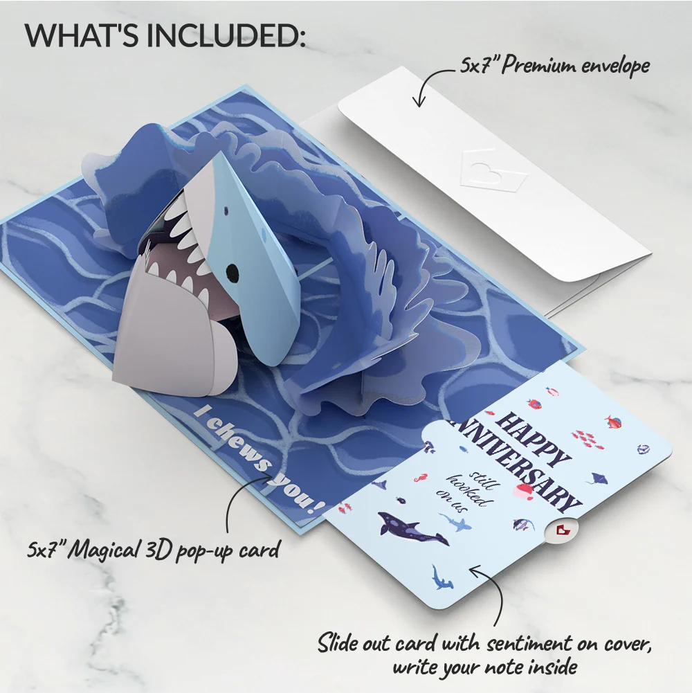 Lovepop I Chews You Shark Anniversary Pop-Up Card and Sentiment Set - Image 2