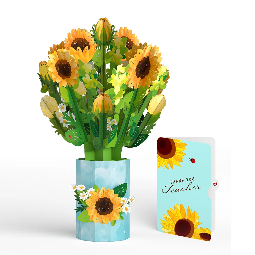 Lovepop Sunflower Blooms Thank You Bouquet and Sentiment Set for Teacher Vase