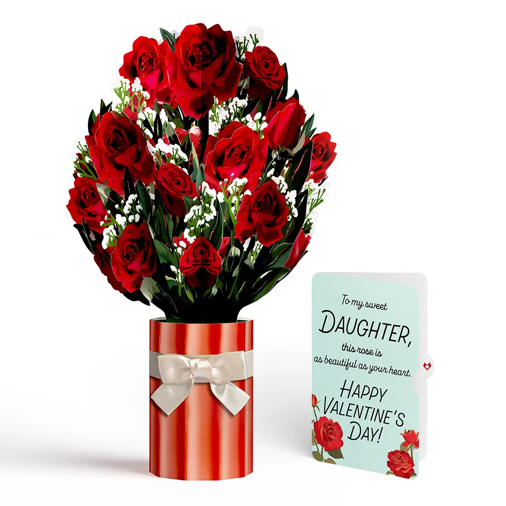 Lovepop Romantic Red Roses Valentine Bouquet and Sentiment Set for Daughter Vase