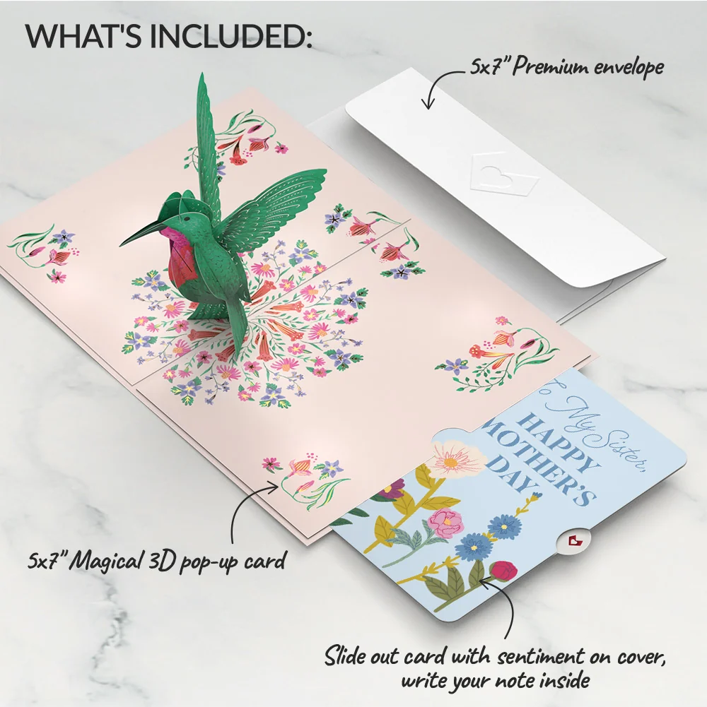 Lovepop Sweetest Mom Hummingbird Mother's Day Pop-Up Card and Sentiment Set for Sister - Image 2