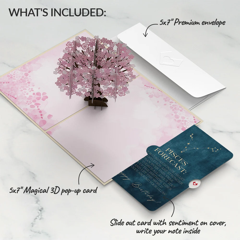 Lovepop Cherry Blossom Birthday Pop-Up Card and Pisces Zodiac Sentiment Set - Image 2
