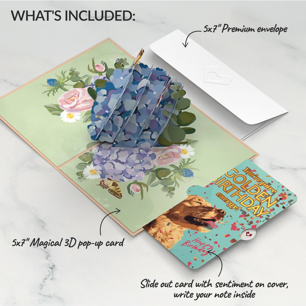 Lovepop Hydrangea Butterflies Birthday Pop-Up Card and Golden Energy Sentiment Set - Image 2