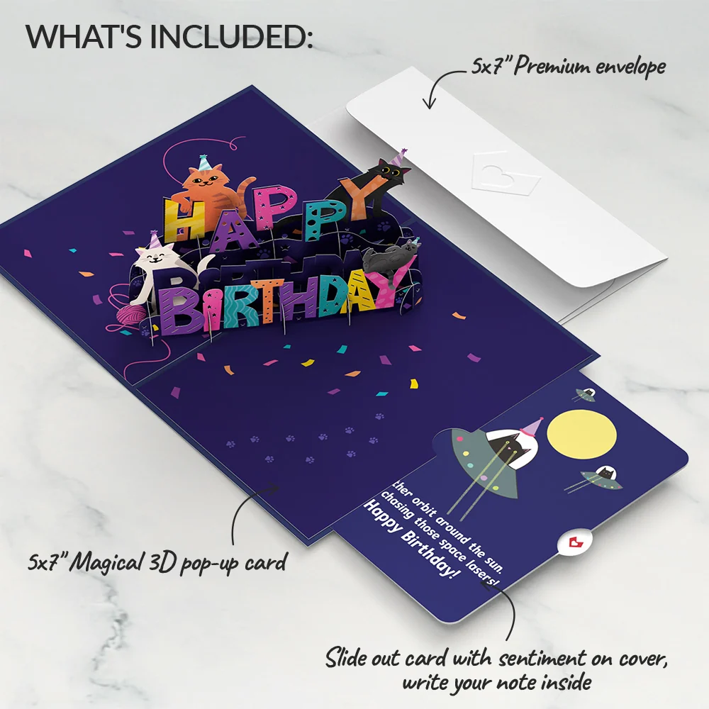 Lovepop Happy Birthday with Space Laser Cats Pop-Up Card and Sentiment Set - Image 2