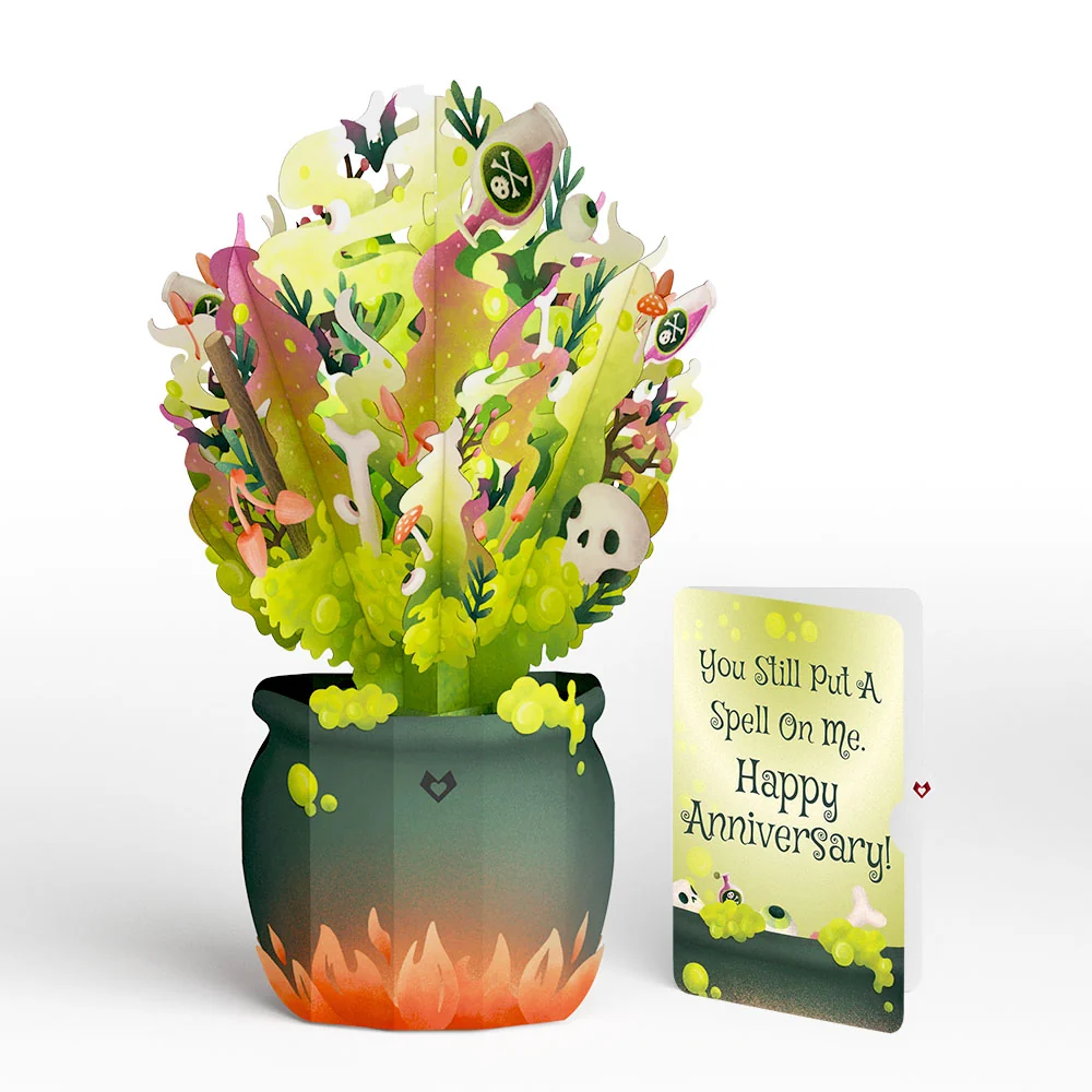 Lovepop Halloween Cauldron Light-Up Bouquet and Spell On Me Anniversary Sentiment Set Bottle