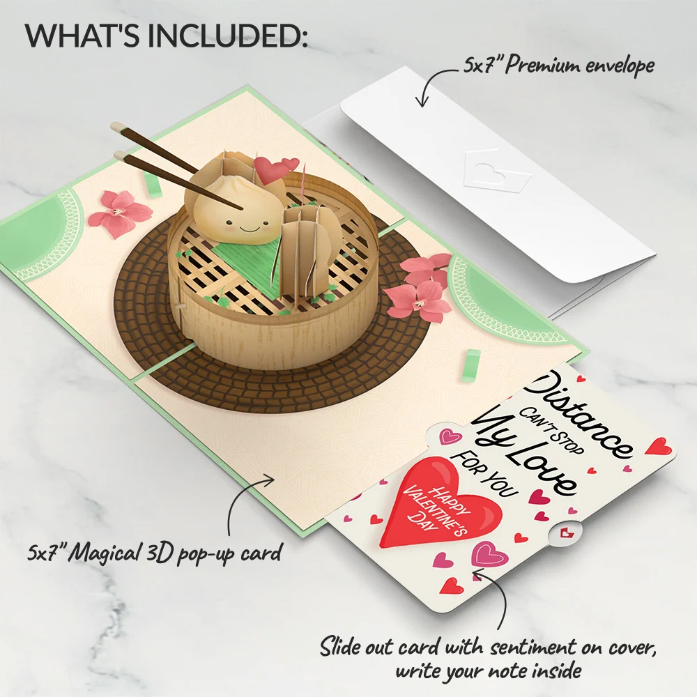 Lovepop You're All That and Dim Sum Distance Can't Stop My Love Valentine Pop-Up Card and Sentiment Set Tea - Image 2