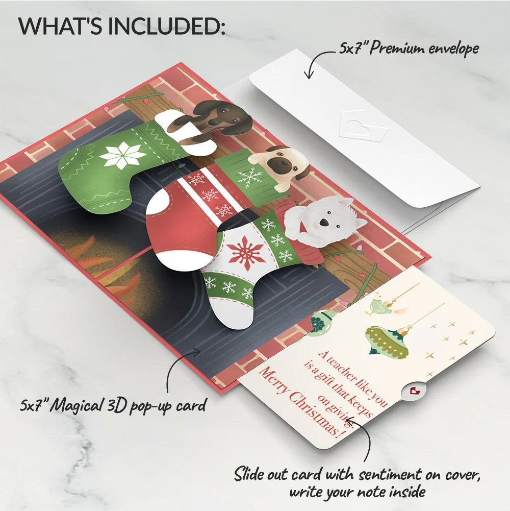 Lovepop Christmas Dog Stockings Pop-Up Card and Sentiment Set for Teacher Cream - Image 2