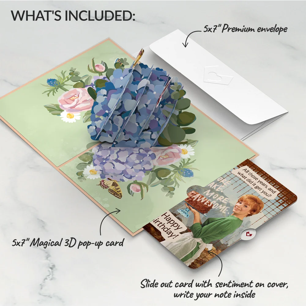 Lovepop Hydrangea Butterflies Birthday Pop-Up Card and More Cake More Awesome Sentiment Set - Image 2