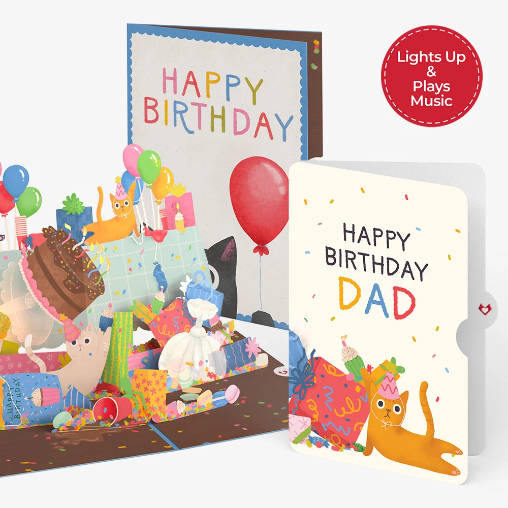 Lovepop Birthday Cat-astrophe Music and Lights Pop-Up Card and Sentiment Set for Dad Cream