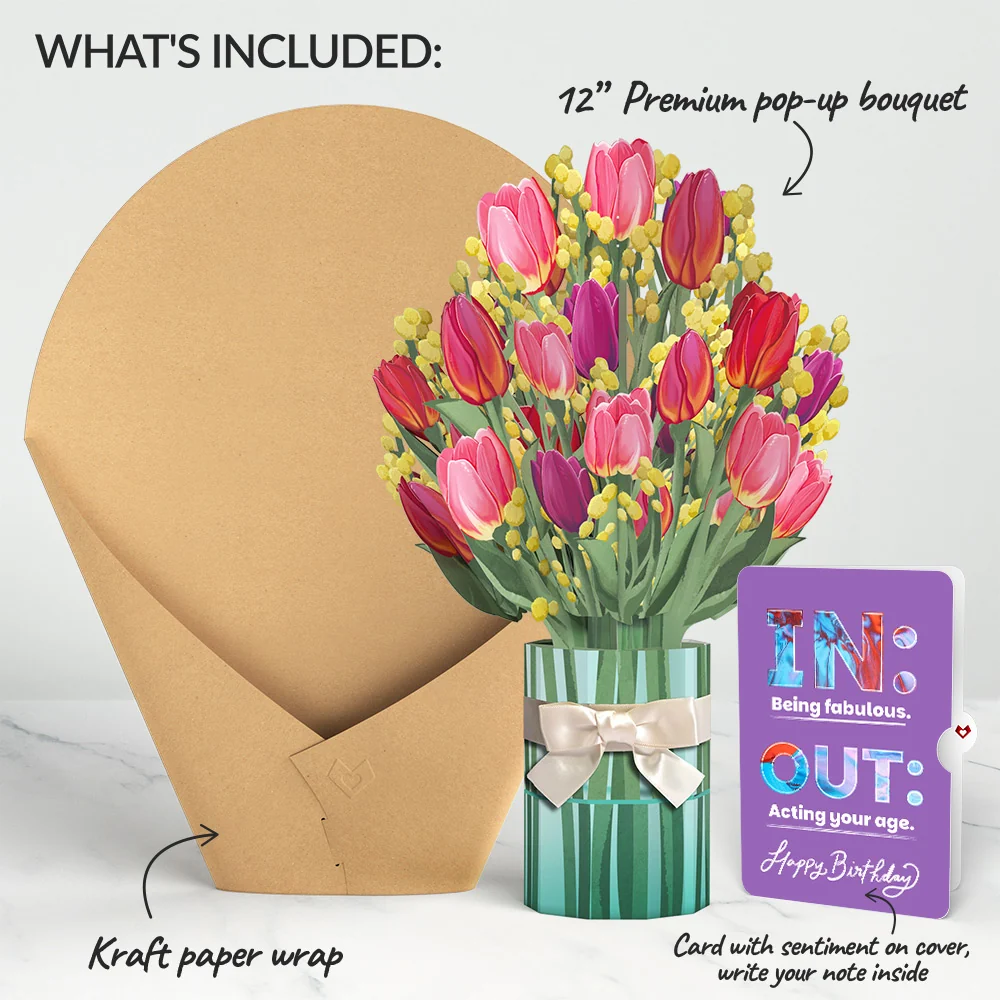 Lovepop Cheerful Tulips Birthday Bouquet and IN & OUT Sentiment Set Vase - Image 2