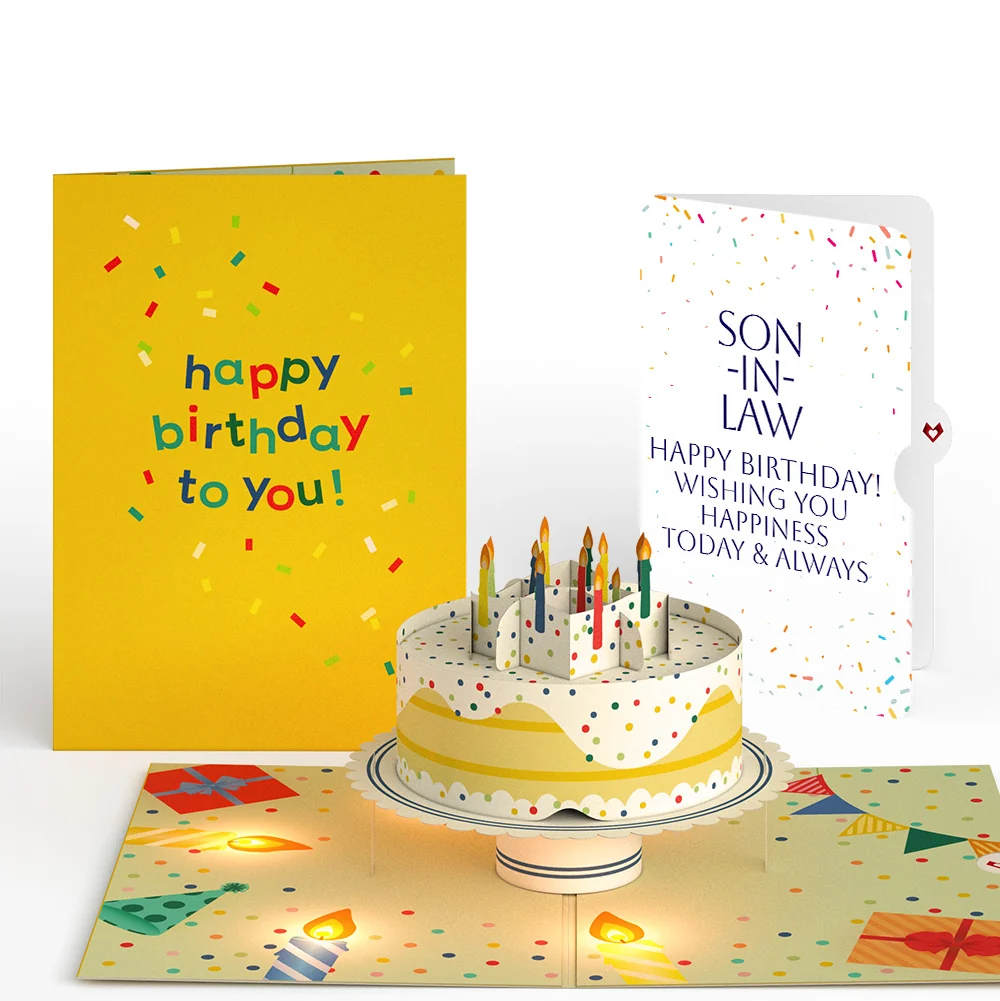Lovepop Happy Birthday Confetti Cake Music and Lights Pop-Up Card and Sentiment Set for Son-in-law Candle