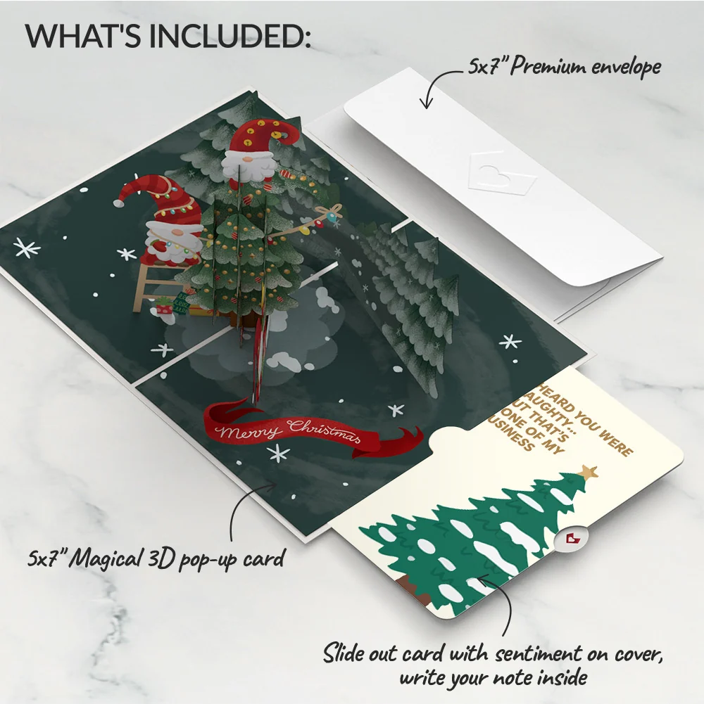 Lovepop Christmas Gnomes Pop-Up Card and Funny Tree Sentiment Set Cream - Image 2