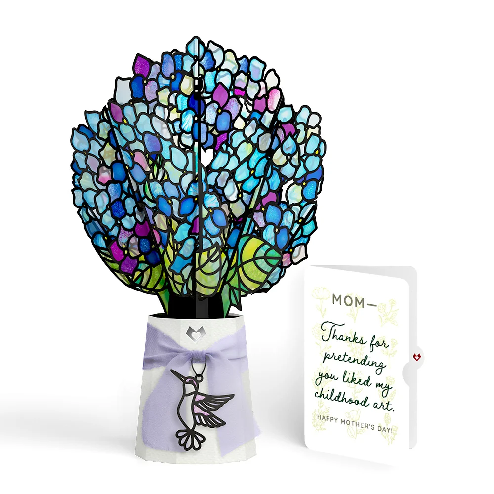 Lovepop Sunlit Hydrangeas Mother’s Day Suncatcher Bouquet and Vintage Wildflower Sketch Sentiment Set for Mom Glass