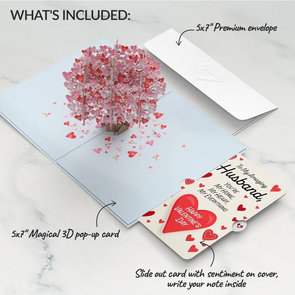 Lovepop Happy Valentine's Day Cherry Blossom Tree Pop-Up Card and Sentiment Set for Husband Cream - Image 2