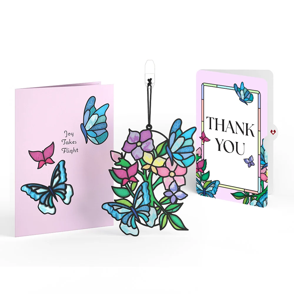 Lovepop Joy Takes Flight Butterfly Thank You Suncatcher Card and Sentiment Set Glass