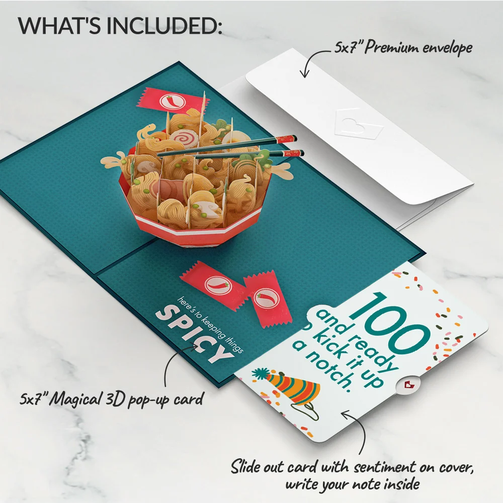 Lovepop Send Noods Spicy Birthday Pop-Up Card and 100th Kick It Up Sentiment Set Bowl - Image 2