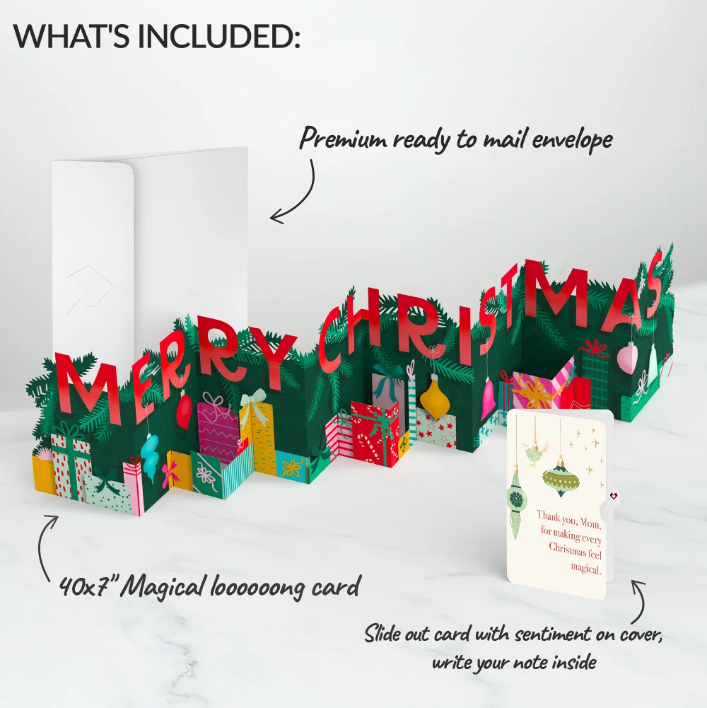 Lovepop Under the Tree Merry Christmas Loooooong Card (Expands to 2 feet) and Sentiment Set for Mom Cream - Image 2