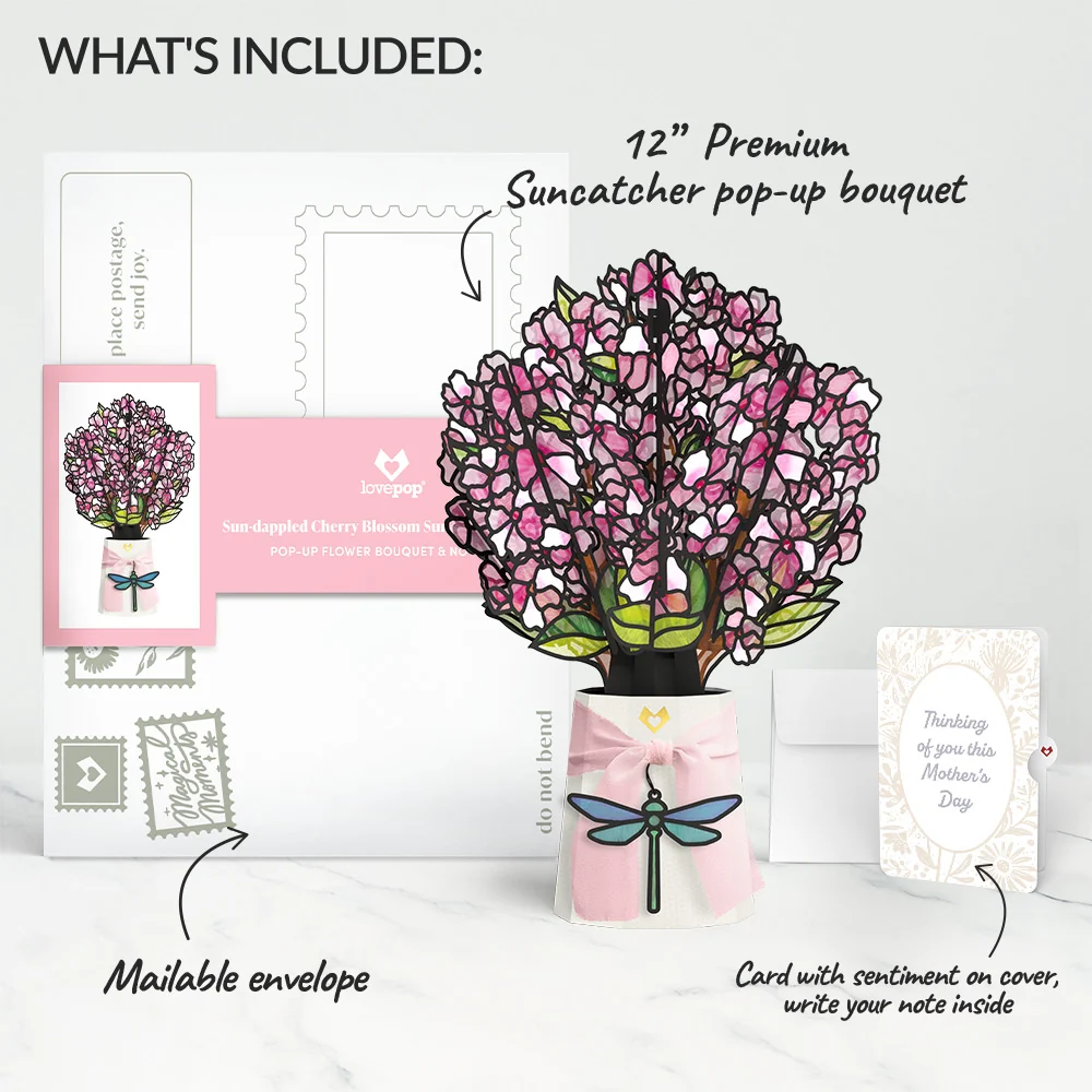 Lovepop Sun-dappled Cherry Blossom Mother’s Day Suncatcher Bouquet and Sentiment Set for Mom Vase - Image 2