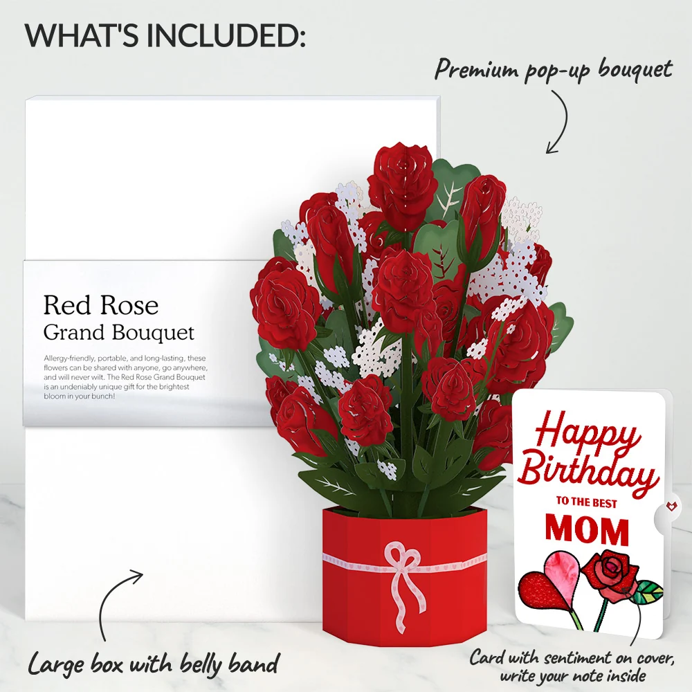 Lovepop Red Rose Birthday Grand Bouquet and Sentiment Set for Mom Vase - Image 2