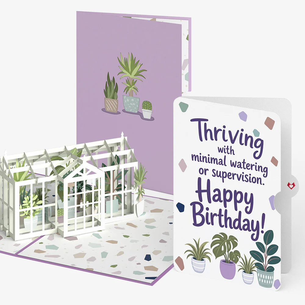 Lovepop Greenhouse Garden Birthday Pop-Up Card and Thriving Plants Sentiment Set Glass