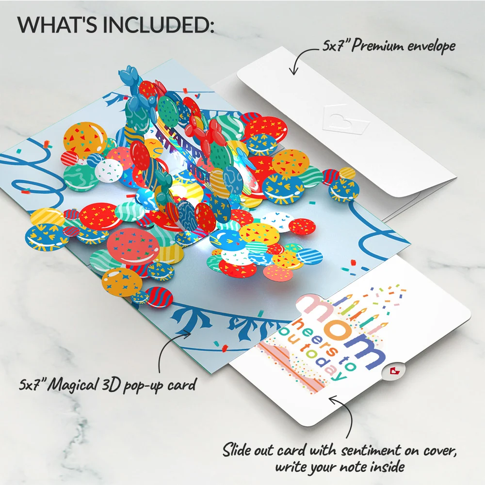 Lovepop Happy Birthday Balloons Music and Lights Pop-Up Card and Sentiment Set for Mom Candle - Image 2
