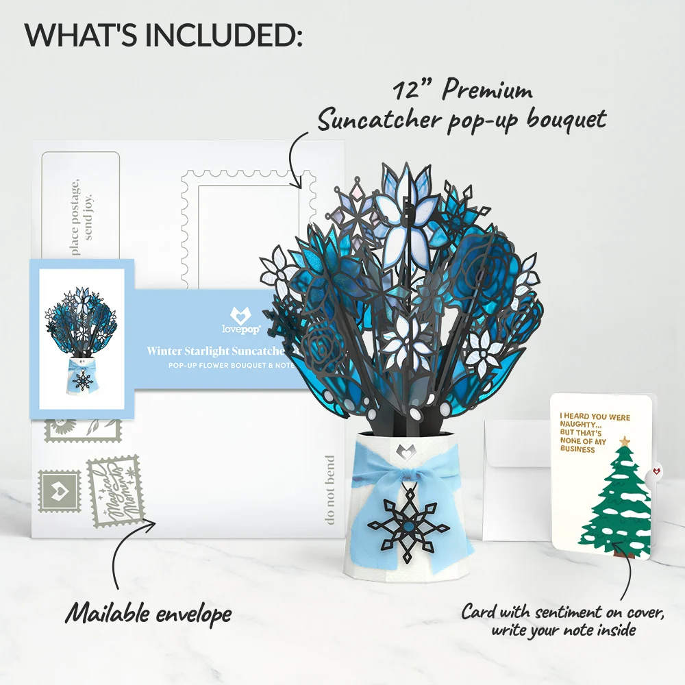 Lovepop Winter Starlight Suncatcher Bouquet and Funny Christmas Tree Sentiment Set Glass - Image 2