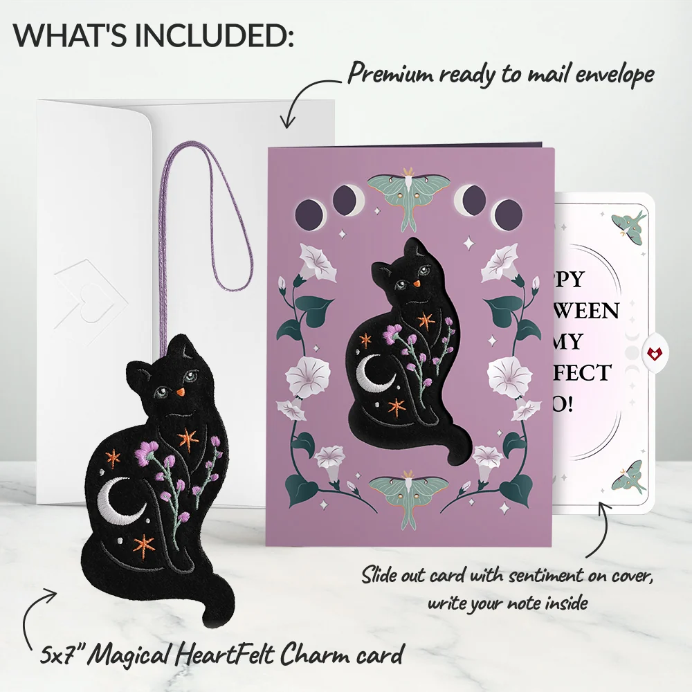 Lovepop Mystic Black Cat Halloween HeartFelt Charm Card and Purr-fect Boo Sentiment Set - Image 2
