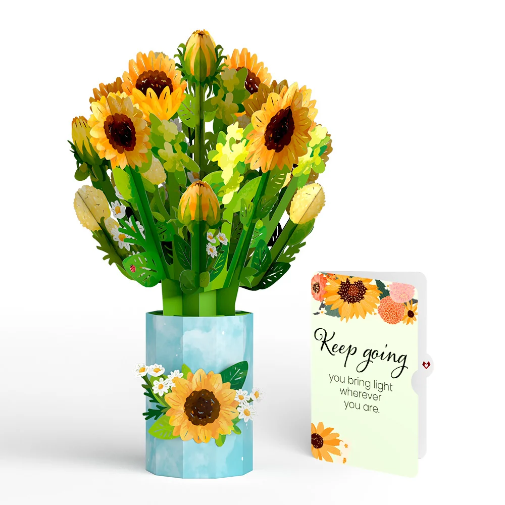Lovepop Sunflower Blooms Encouragement Bouquet and Sentiment Set Vase