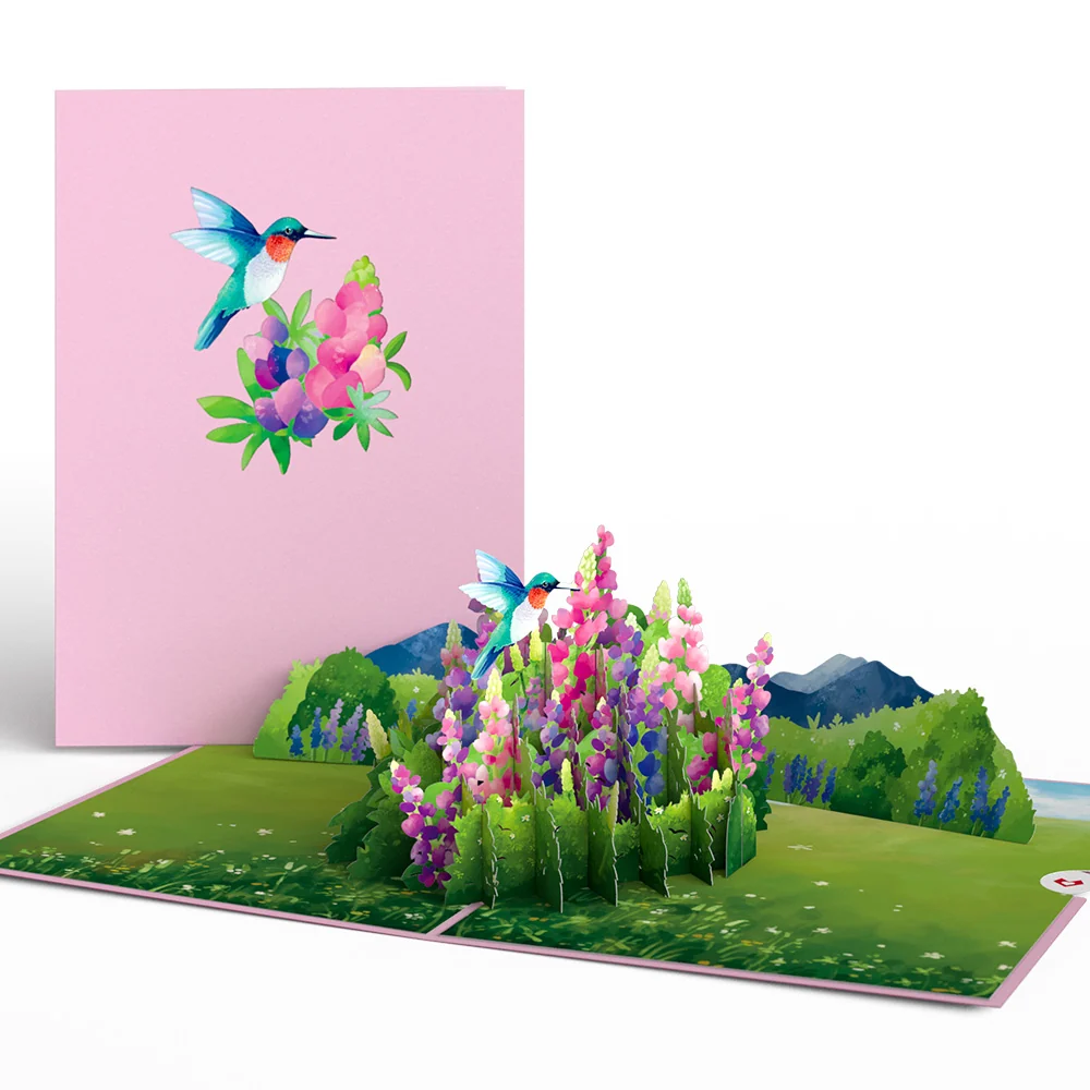Lovepop Lupine Hummingbird Pop-Up Card
