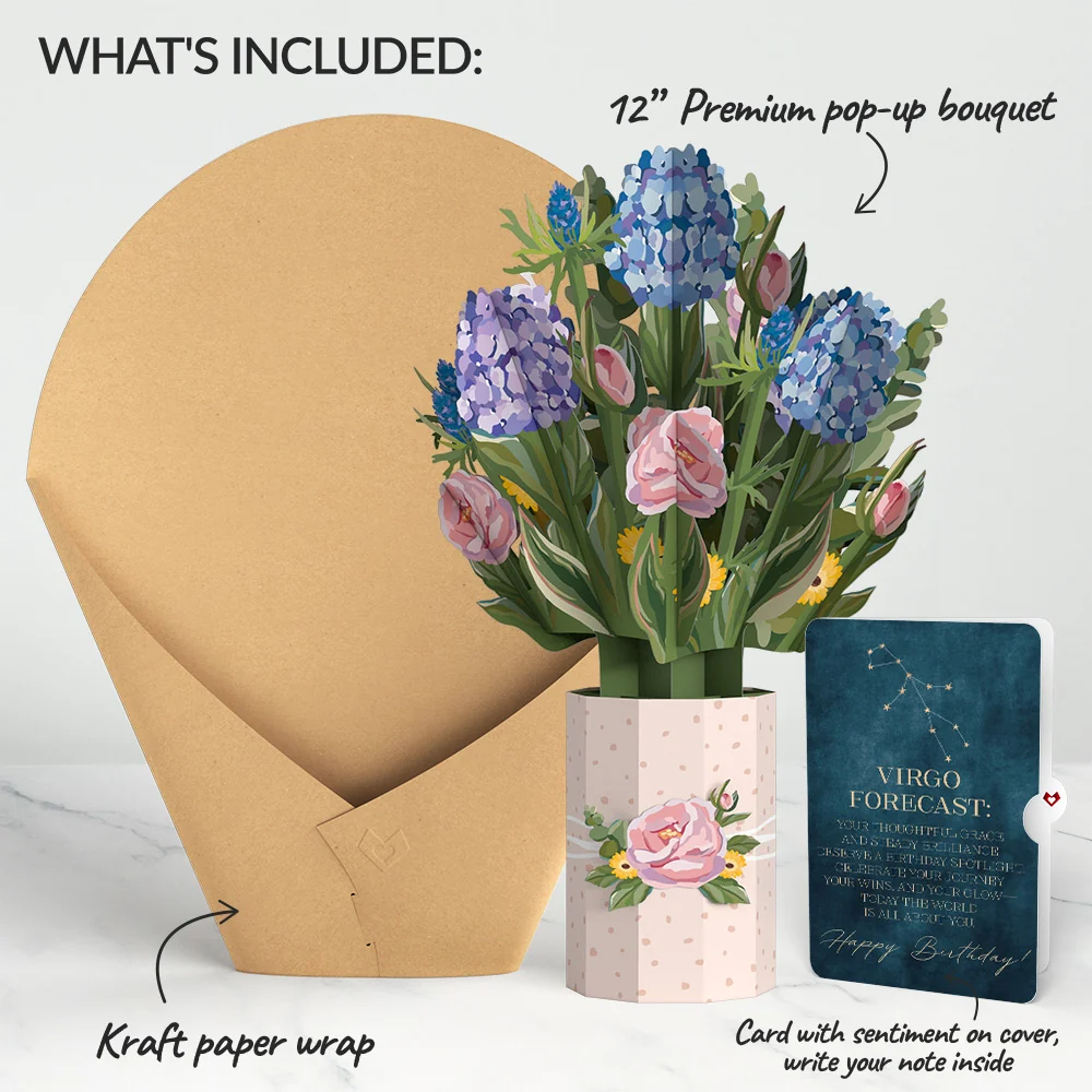 Lovepop Hydrangea Birthday Bouquet and Virgo Zodiac Sentiment Set Vase - Image 2