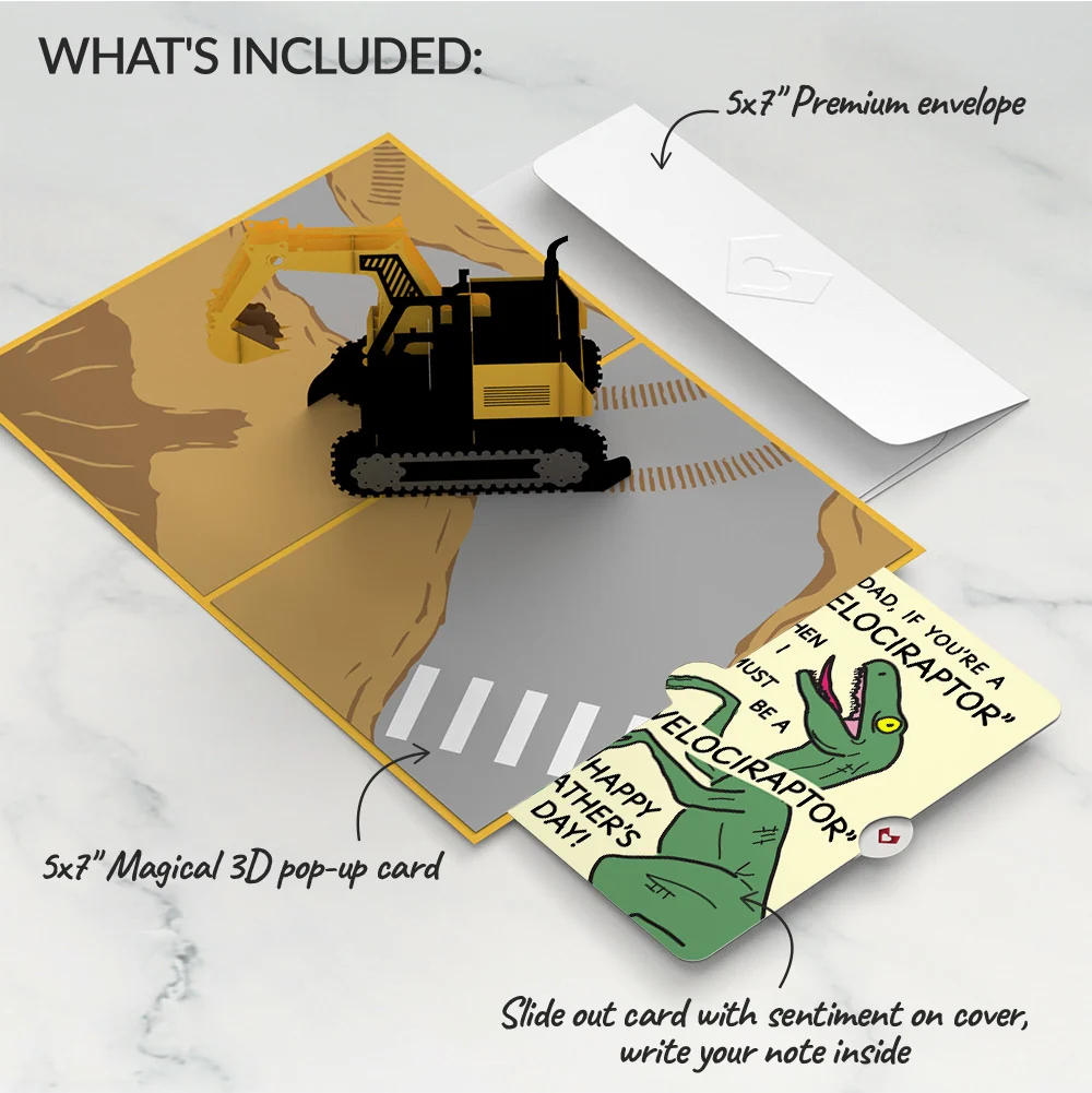 Lovepop Excavator Father's Day Pop-Up Card and Velociraptor Sentiment Set - Image 2
