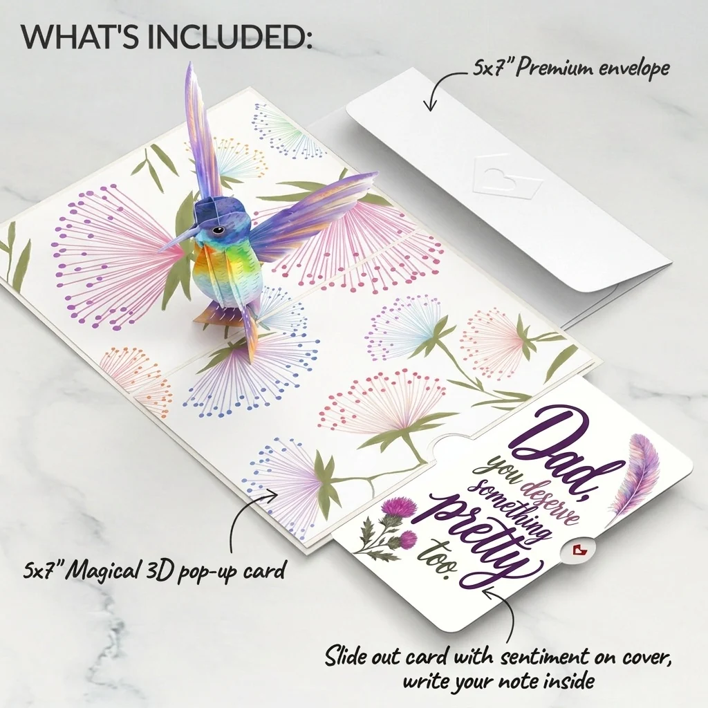 Lovepop Vibrant Hummingbird Father's Day Pop-Up Card and Pretty Thistle Sentiment Set for Dad Cream - Image 2