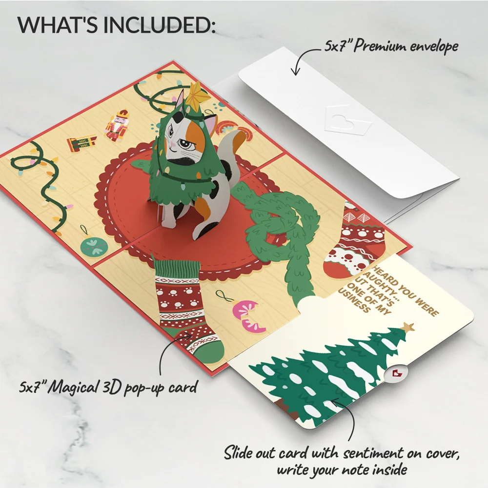 Lovepop Meowy Cat-mess Christmas Pop-Up Card and Funny Tree Sentiment Set Cream - Image 2