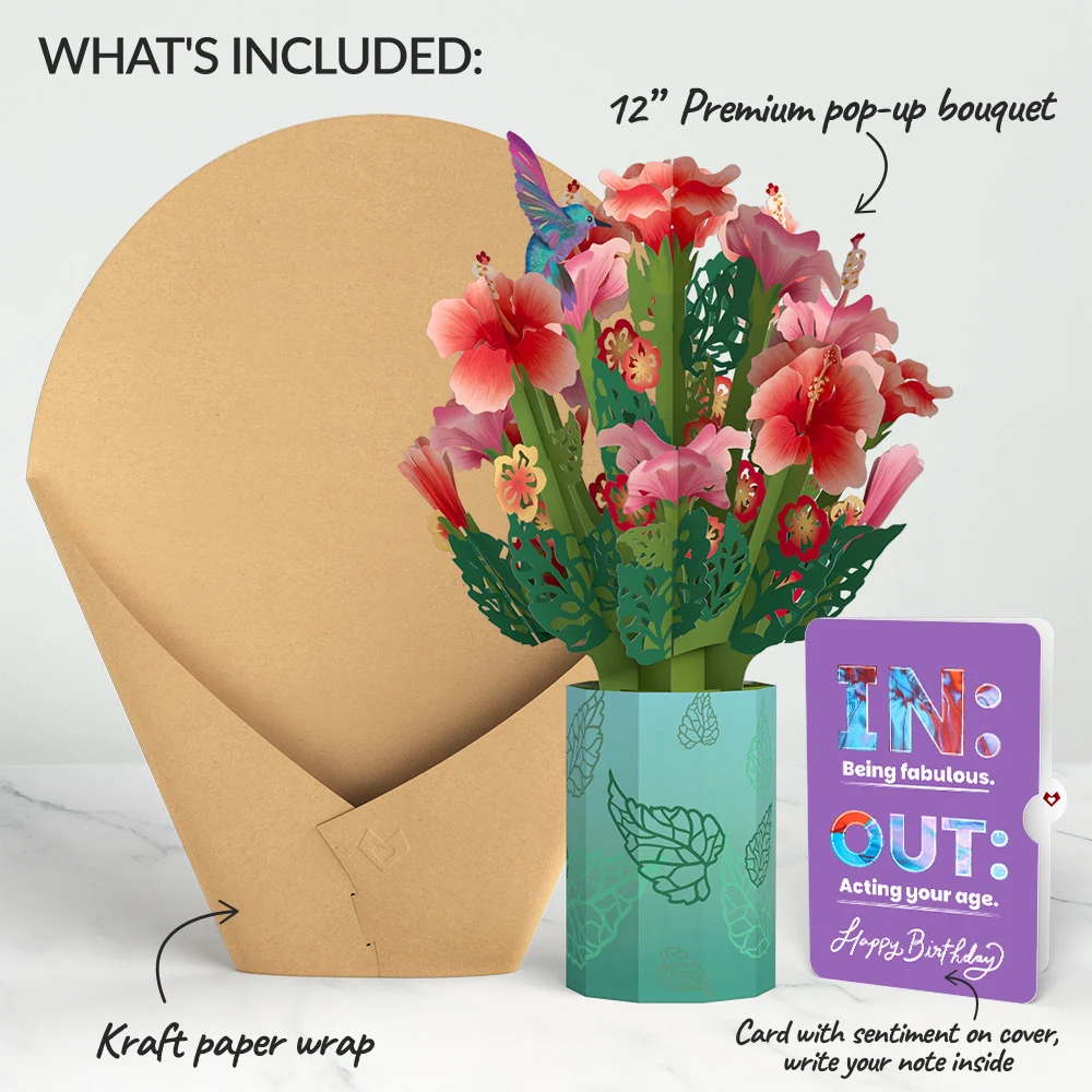 Lovepop Hibiscus Birthday Bouquet and IN & OUT Sentiment Set Vase - Image 2