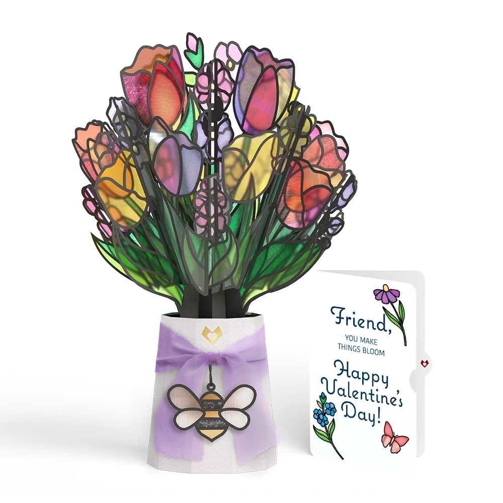 Lovepop Vibrant Tulip Valentine Suncatcher Bouquet and Sentiment Set for Friend Glass