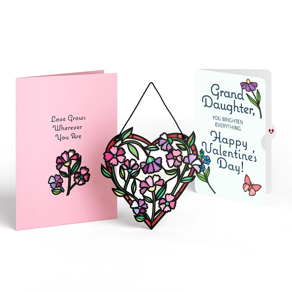 Lovepop Love Grows Heart Valentine Suncatcher Card and Sentiment Set for Granddaughter Glass