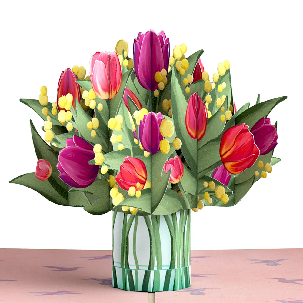 Lovepop Cheerful Tulips Birthday Pop-Up Card and Cardio Queen Sentiment Set Vase - Image 3