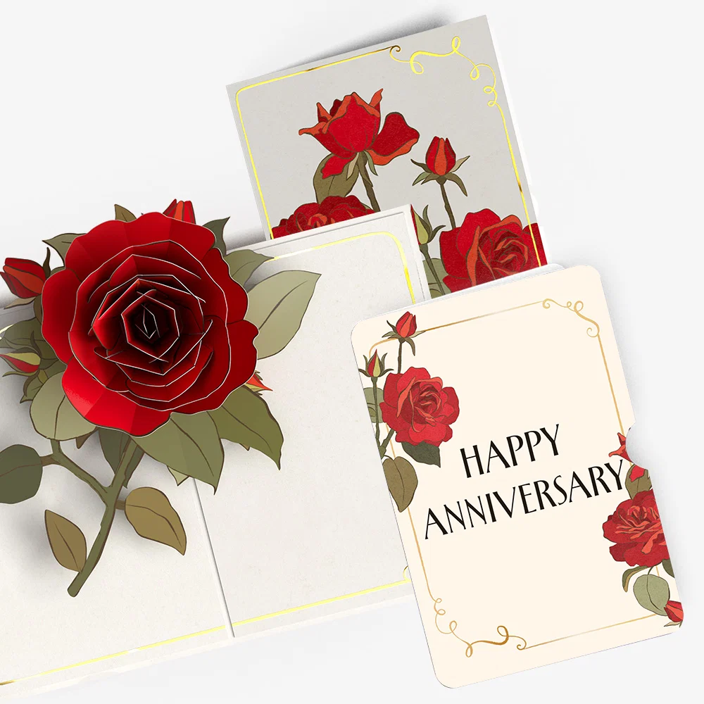 Lovepop Elegant Red Rose Anniversary Pop-Up Card and Sentiment Set Cream