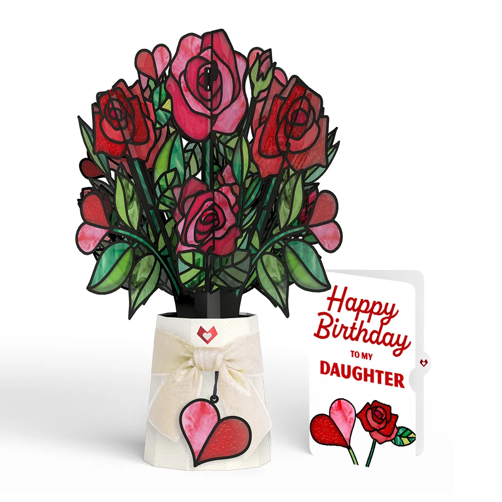 Lovepop Radiant Rose Birthday Suncatcher Bouquet and Sentiment Set for Daughter Glass