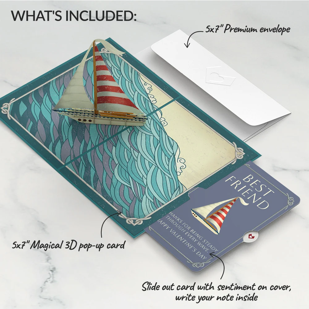 Lovepop Sailboat on the Horizon Valentine Pop-Up Card and Sentiment Set for Best Friend - Image 2