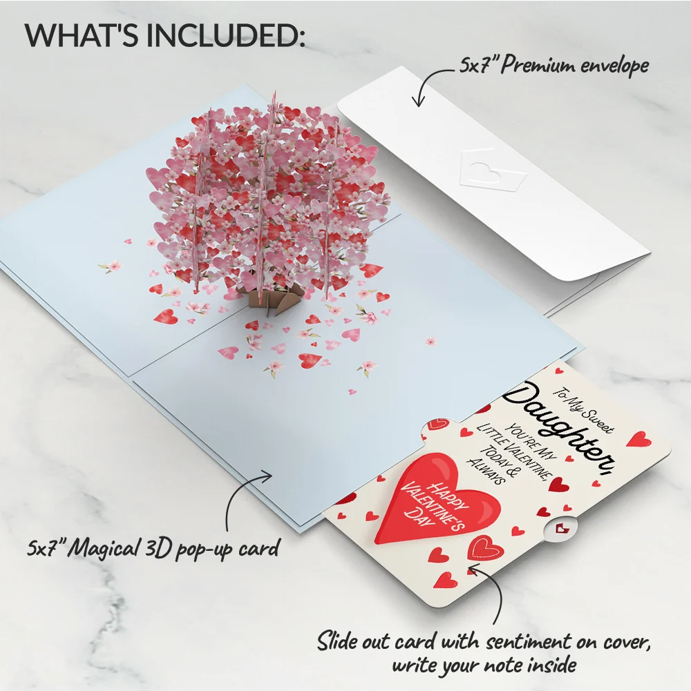 Lovepop Happy Valentine's Day Cherry Blossom Tree Pop-Up Card and Sentiment Set for Daughter - Image 2