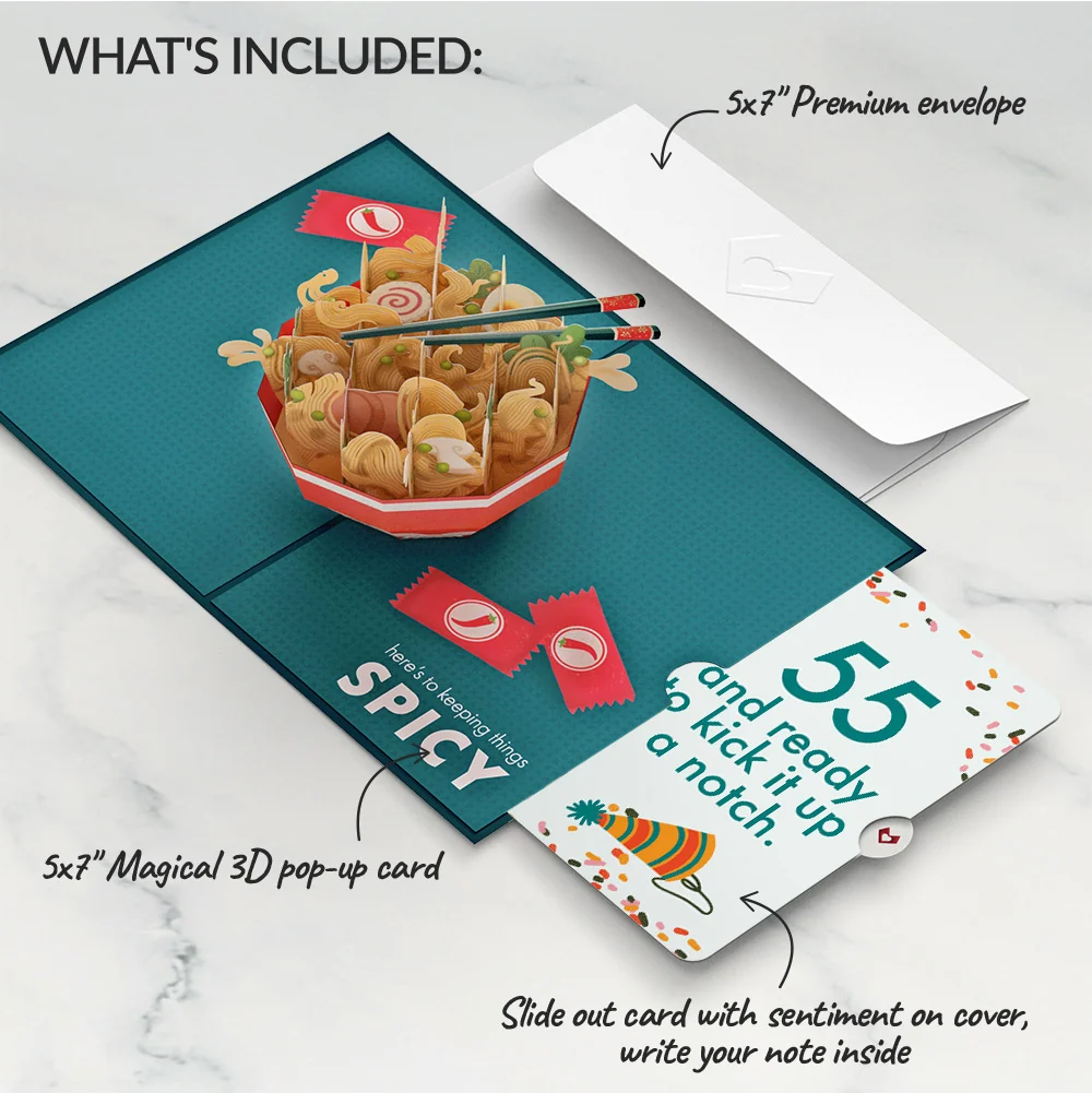 Lovepop Send Noods Spicy Birthday Pop-Up Card and 55th Kick It Up Sentiment Set Bowl - Image 2