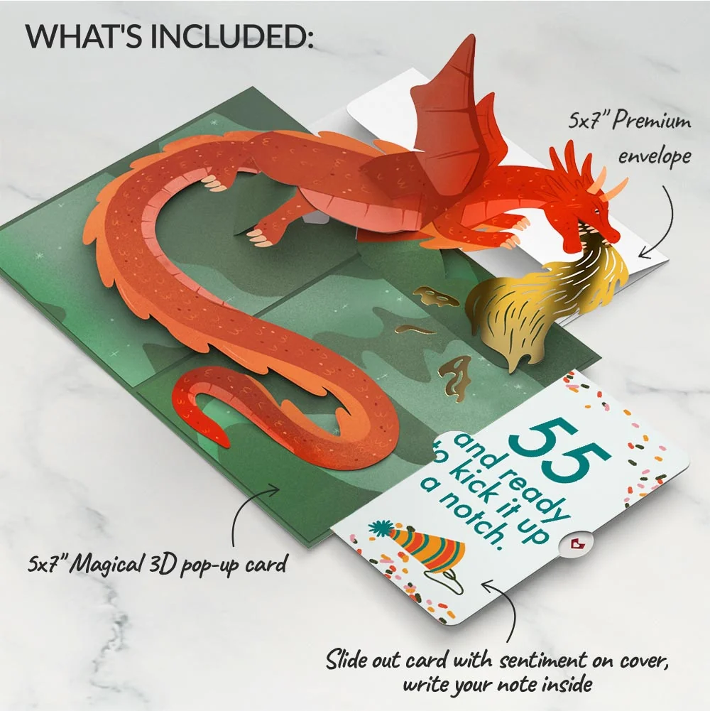 Lovepop Fired Up for Your Birthday Dragon Pop-Up Card and 55th Kick It Up Sentiment Set - Image 2