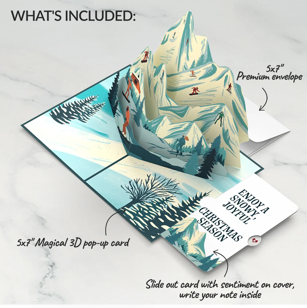Lovepop Mountain Snowboard Adventure Christmas Pop-Up Card and Sentiment Set Cream - Image 2