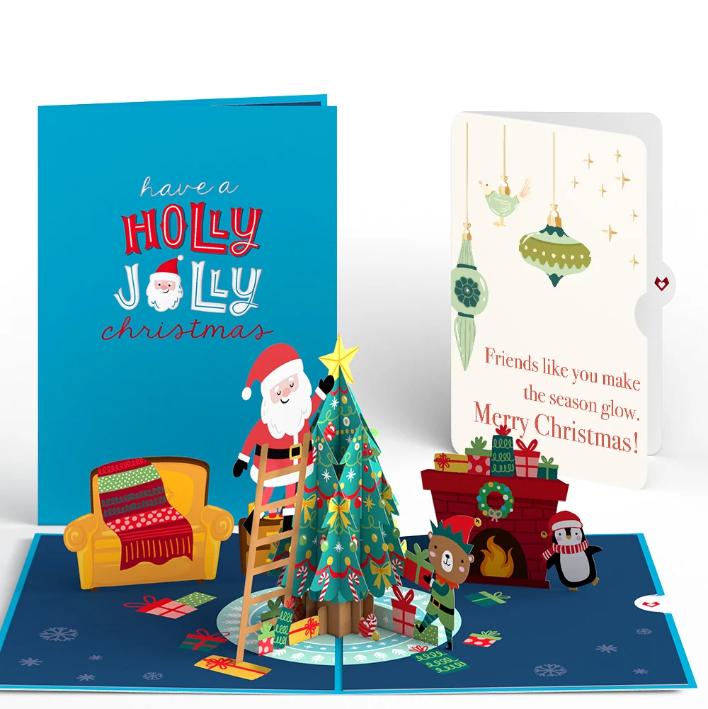 Lovepop Santa Decorating a Christmas Tree Pop-Up Card and Sentiment Set for Friend Cream