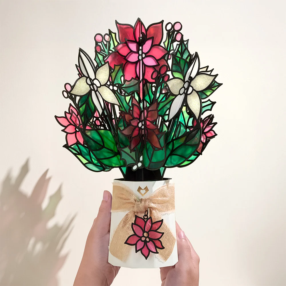 Lovepop Poinsettia Shimmer Suncatcher Bouquet Vase - Image 3