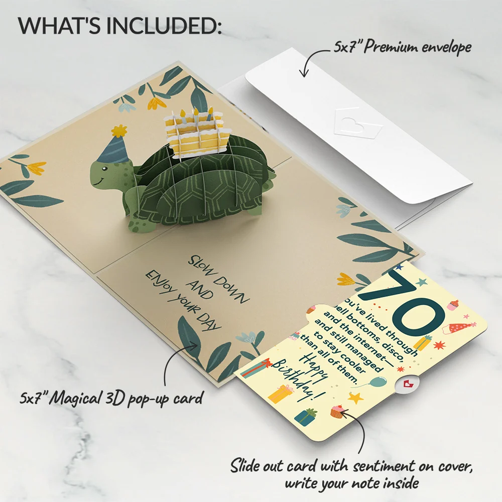 Lovepop Shell-ebrate 70th Birthday Turtle Pop-Up Card and Sentiment Set Candle - Image 2